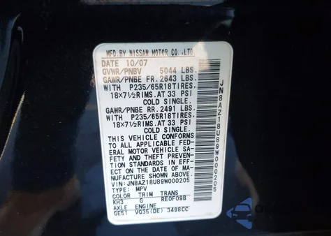 2009 Nissan Murano Sl z USA, uszkodzony, nr VIN JN8AZ18U89W000205